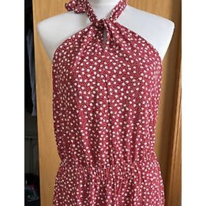 Banana Republic Knit Halter Shorts Romper Red White Berry